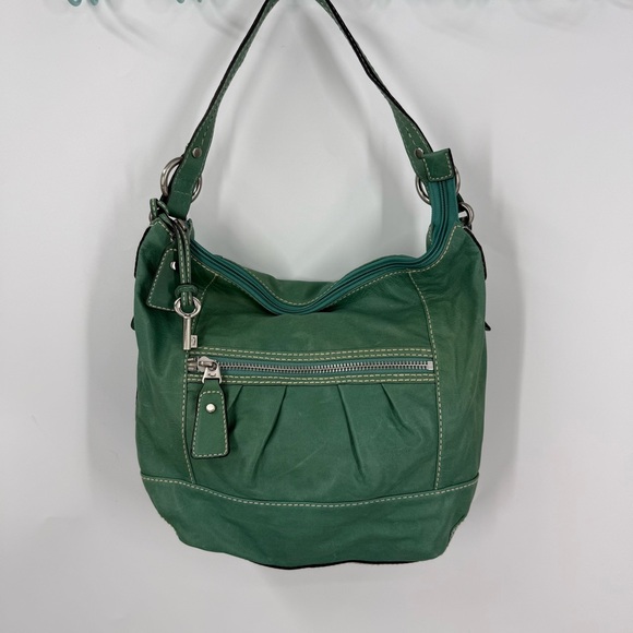 Fossil teal Green Leather Shoulder Bag with Silver Hardware - Picture 1 of 12